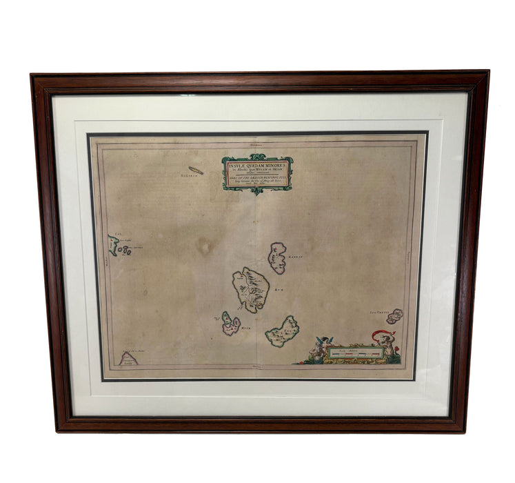 Joan Blaeu / Timothy Pont - Insulae Quaedam Minores ex Aebudis quae Mulam et Skiam insulas interjacent. Some of the Smaller Westerne Yles lying betweene the Yles of Mule and Skye. Amsterdam, c.1654. Hand-coloured engraved map.