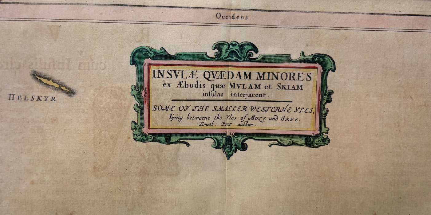 Joan Blaeu / Timothy Pont - Insulae Quaedam Minores ex Aebudis quae Mulam et Skiam insulas interjacent. Some of the Smaller Westerne Yles lying betweene the Yles of Mule and Skye. Amsterdam, c.1654. Hand-coloured engraved map.