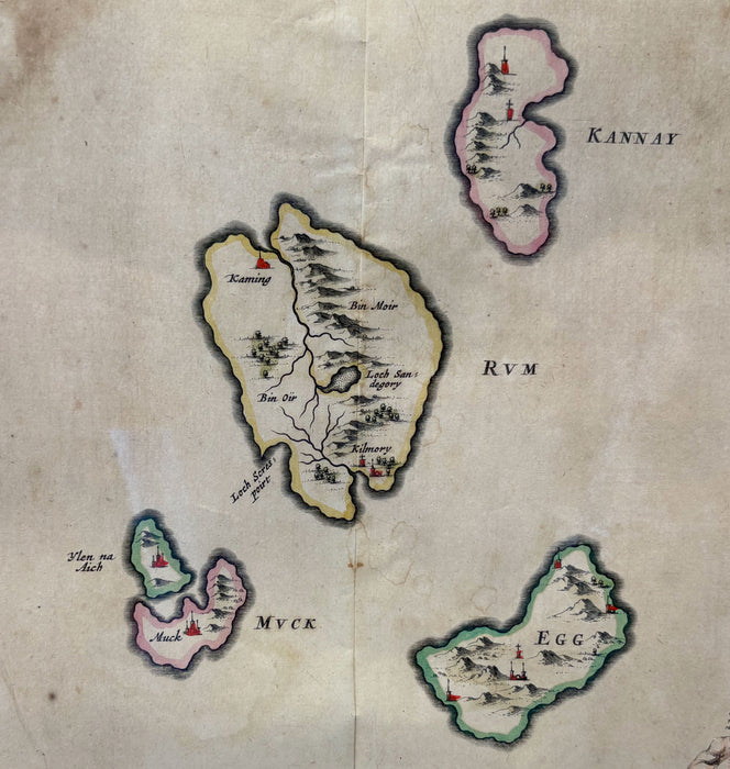Joan Blaeu / Timothy Pont - Insulae Quaedam Minores ex Aebudis quae Mulam et Skiam insulas interjacent. Some of the Smaller Westerne Yles lying betweene the Yles of Mule and Skye. Amsterdam, c.1654. Hand-coloured engraved map.