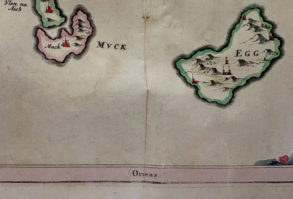 Joan Blaeu / Timothy Pont - Insulae Quaedam Minores ex Aebudis quae Mulam et Skiam insulas interjacent. Some of the Smaller Westerne Yles lying betweene the Yles of Mule and Skye. Amsterdam, c.1654. Hand-coloured engraved map.