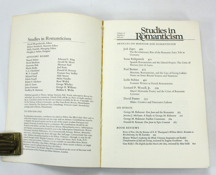 Studies in Romanticism, Volume 16, Number 4, Fall 1977, Boston University