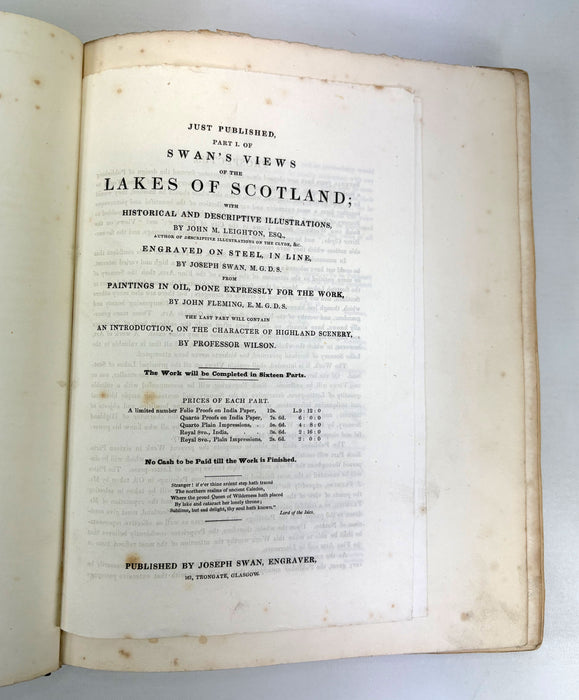 Swan's Views of the Lakes of Scotland, Parts 1-8 Proof Copy - Sales Prospectus, c. 1836
