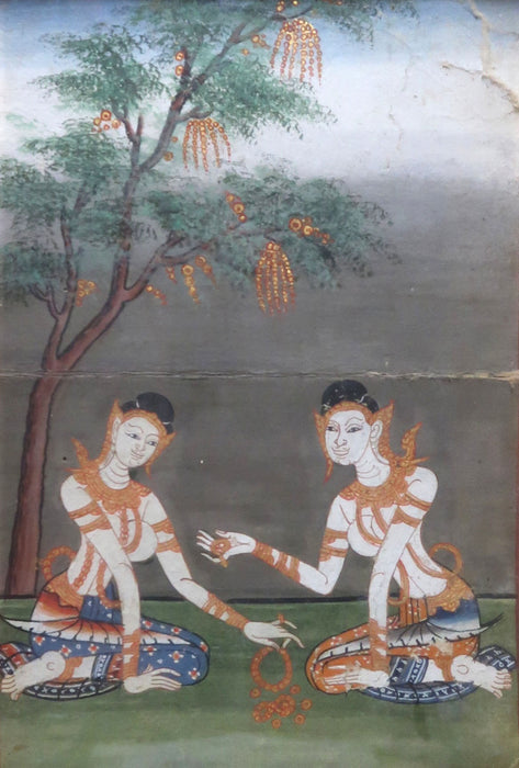 Original Framed Thai Buddhist Manuscript illustration, c. 19th Century.