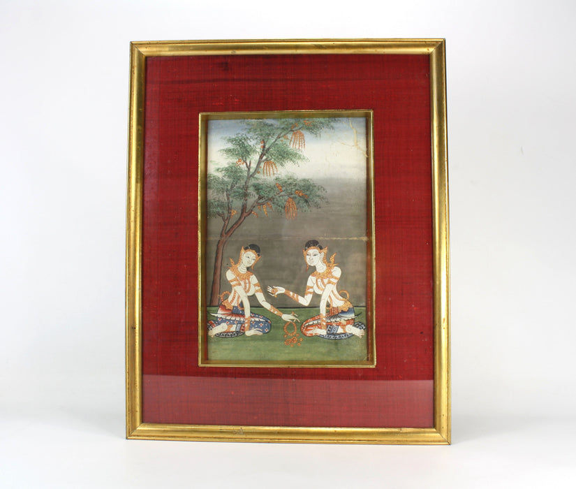 Original Framed Thai Buddhist Manuscript illustration, c. 19th Century.