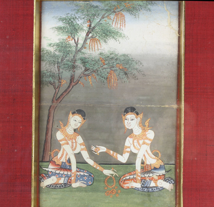 Original Framed Thai Buddhist Manuscript illustration, c. 19th Century.