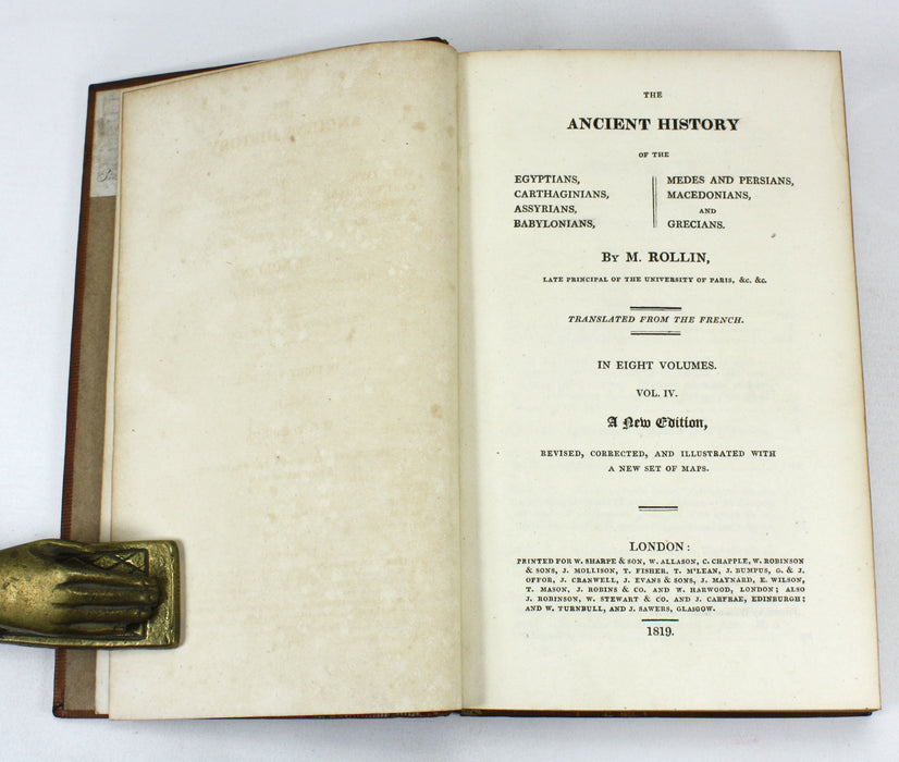 The Ancient History of The Egyptians, Cathaginians, Assyrians, Babylonians, Medes and Persians, Macedonians and Grecians, Charles Rollin, 1819, 8 Volumes complete