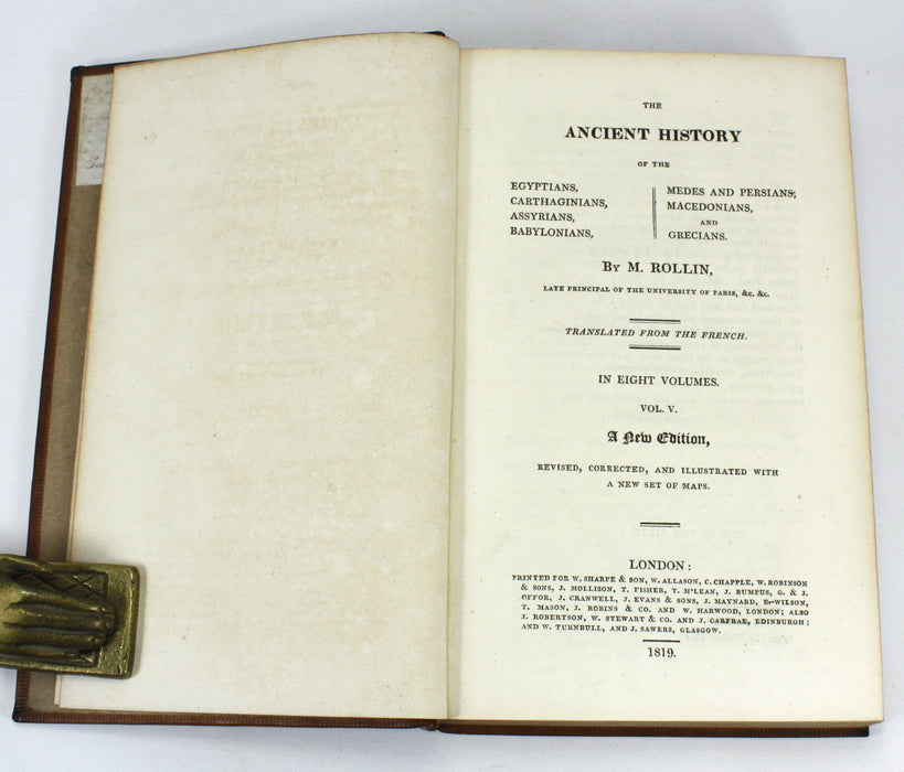 The Ancient History of The Egyptians, Cathaginians, Assyrians, Babylonians, Medes and Persians, Macedonians and Grecians, Charles Rollin, 1819, 8 Volumes complete