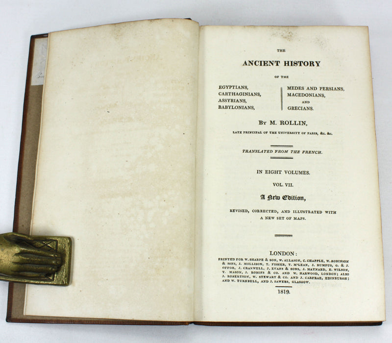 The Ancient History of The Egyptians, Cathaginians, Assyrians, Babylonians, Medes and Persians, Macedonians and Grecians, Charles Rollin, 1819, 8 Volumes complete