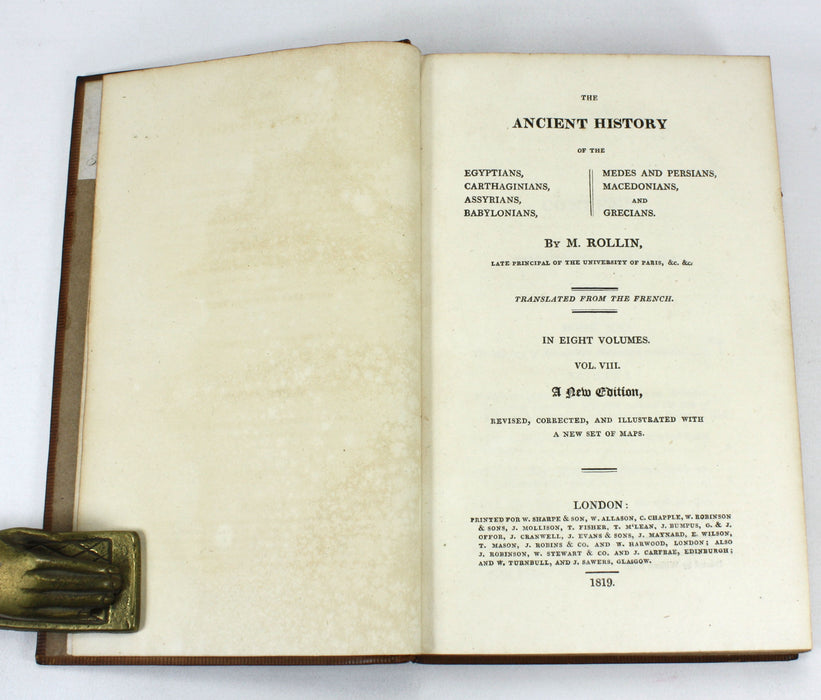 The Ancient History of The Egyptians, Cathaginians, Assyrians, Babylonians, Medes and Persians, Macedonians and Grecians, Charles Rollin, 1819, 8 Volumes complete