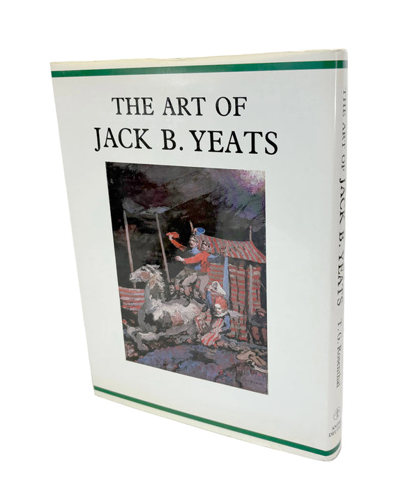 The Art of Jack B. Yeats book, featuring a white cover with green borders and a central painting of a warrior on horseback, shown on a plain white background.