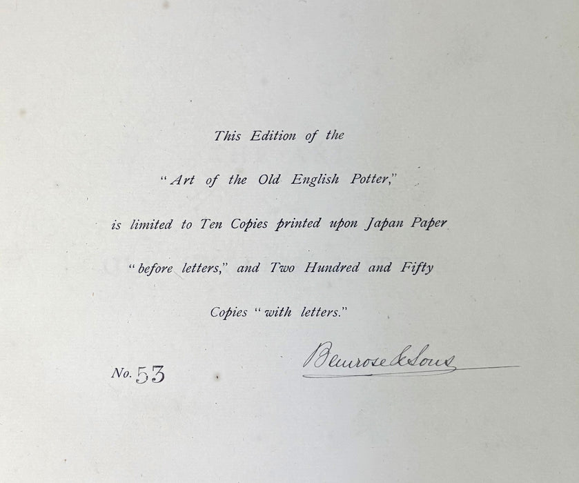 The Art of the Old English Potter, L.M. Solon, 1883, Numbered Limited edition 53/250, signed by Publisher