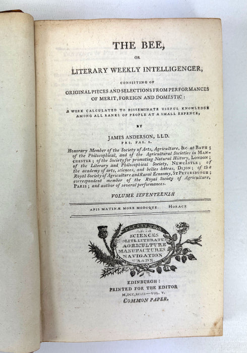 The Bee, or Literary Weekly Intelligencer, James Anderson, Volume Seventeenth, 1793, Edinburgh