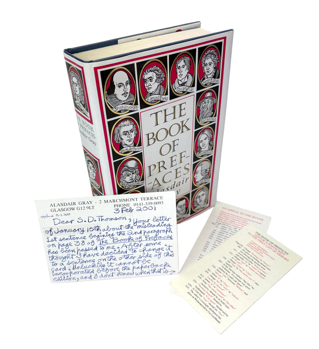 The Book of Prefaces, Alasdair Gray, 2000, with signed autograph postcard