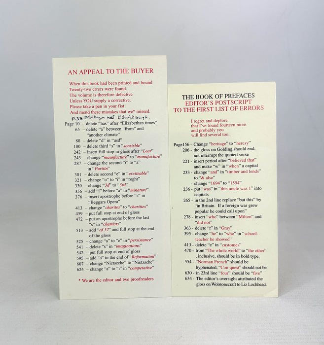 The Book of Prefaces, Alasdair Gray, 2000, with signed autograph postcard