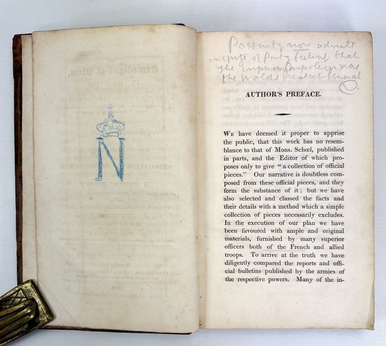 The Campaigns of Paris in 1814 & 1815; Translated from the French of P.F.F.J. Giraud by Edmund Bryce, 1816. Together with Manuscript Transmitted from St Helena by an Unknown Channel, Jacob Frederic Lullin de Chateauvieux, 1817