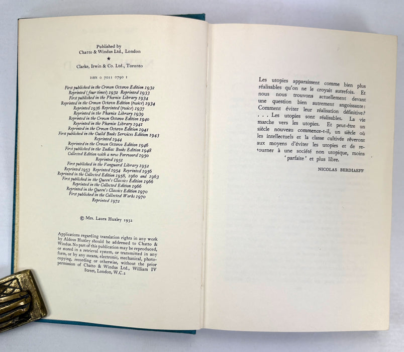 The Collected Works of Aldous Huxley; Brave New World, Chatto & Windus, 1972