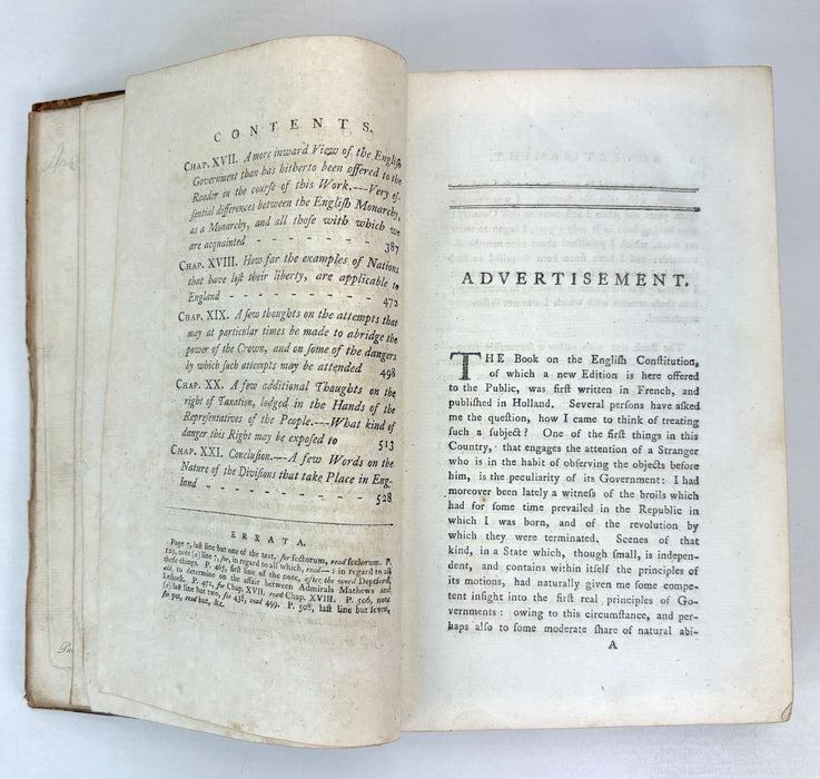 The Constitution of England, or, An Account of the English Government, by J.L. De Lolme, 1784