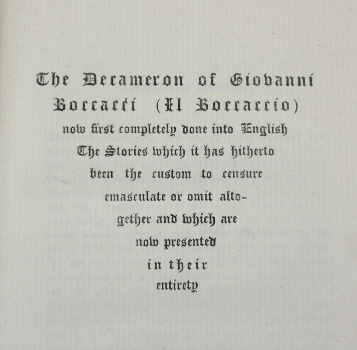The Decameron of Giovanni Boccacci (Il Boccaccio), 1887 Numbered Limited Edition for Private Circulation