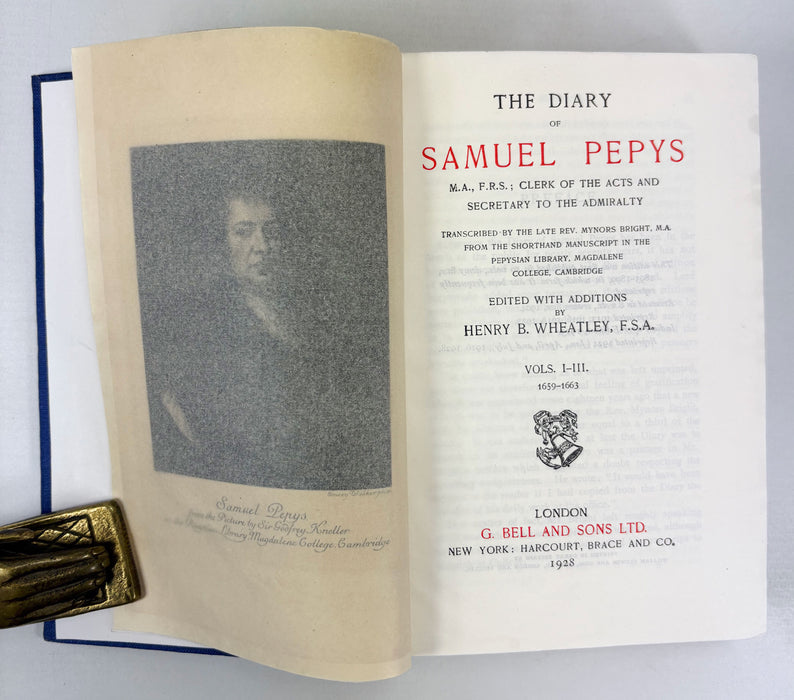 The Diary of Samuel Pepys 1659-1669, edited by Henry B. Wheatley, 3 volumes complete, G. Bell and Sons, 1928
