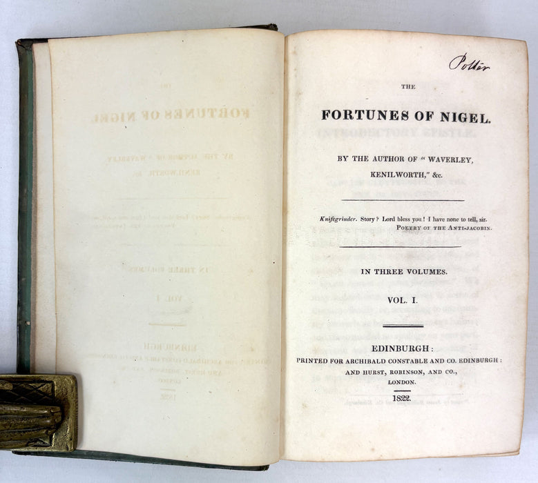 The Fortunes of Nigel, Sir Walter Scott, 1822 first edition in three volumes