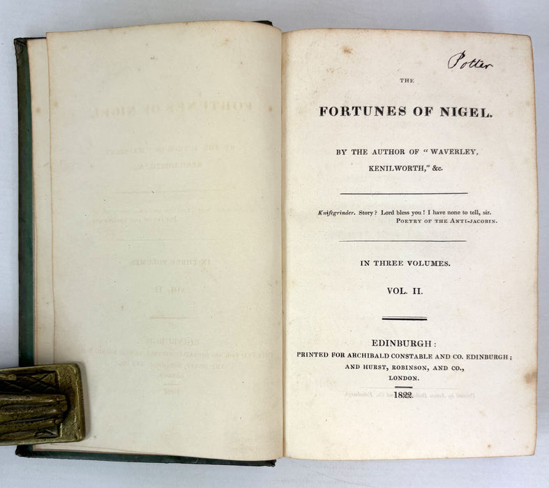 The Fortunes of Nigel, Sir Walter Scott, 1822 first edition in three volumes