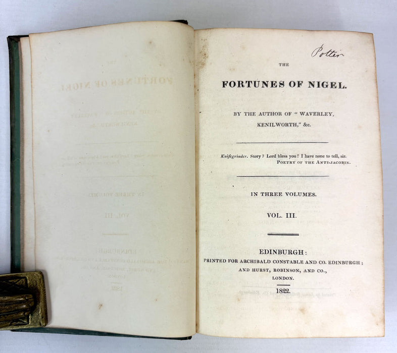 The Fortunes of Nigel, Sir Walter Scott, 1822 first edition in three volumes