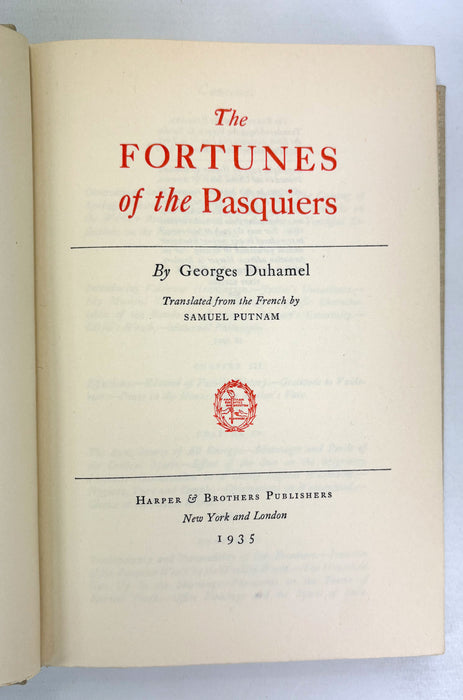 The Fortunes of the Pasquiers, by Georges Duhamel, Harper & Brothers, 1935