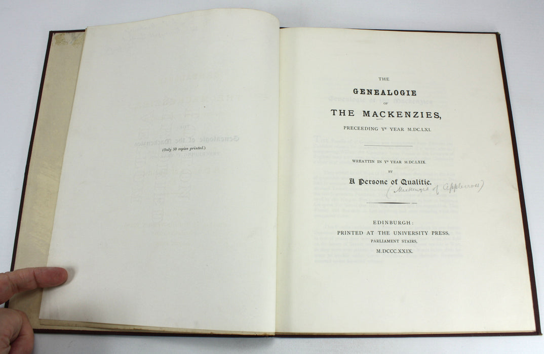 The Genealogie of the Mackenzies, Preceeding Ye Year 1661, by a Person of Qualitie, 1829 limited edition