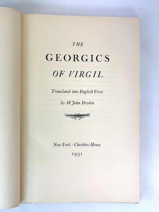 The Georgics of Virgil; Translated into English Verse by Mr. John Dryden, designed and printed by Richard Ellis for Cheshire House, New York, Limited edition, 1931