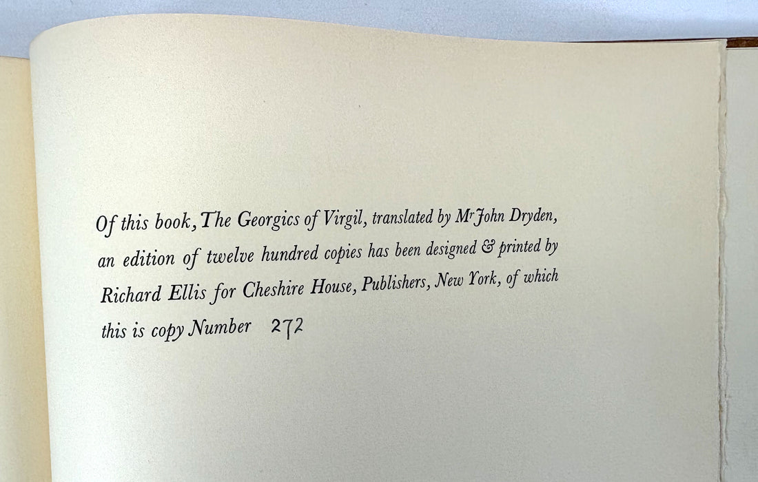 The Georgics of Virgil; Translated into English Verse by Mr. John Dryden, designed and printed by Richard Ellis for Cheshire House, New York, Limited edition, 1931