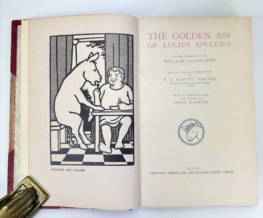 The Golden Ass of Lucius Apuleius in the translation by William Adlington, F.J. Harvey Darton (ed) and illustrated by Philip Hagreen, Navarre Society. Bayntun-Riviere binding.