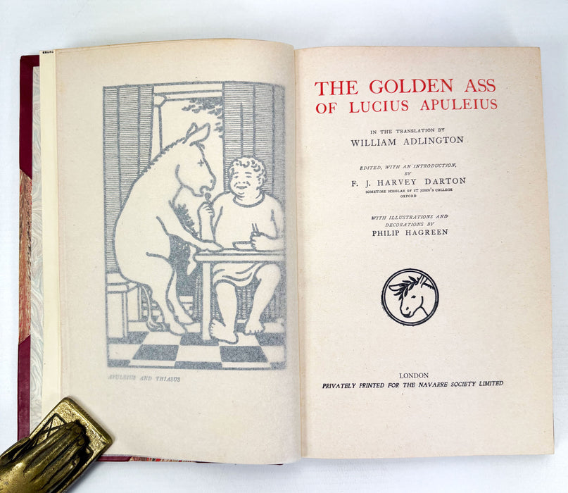 The Golden Ass of Lucius Apuleius in the translation by William Adlington, F.J. Harvey Darton (ed) and illustrated by Philip Hagreen, Navarre Society. Bayntun-Riviere binding.