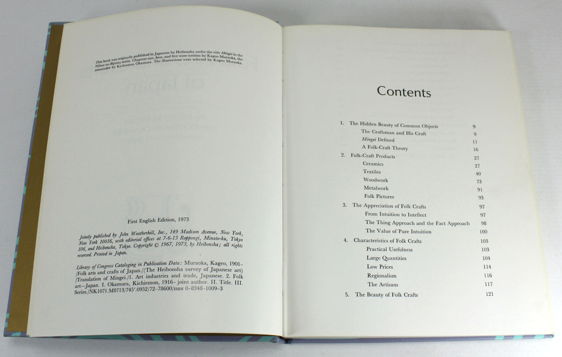 The Heibonsha Survey of Japanese Art; Folk Art and Crafts of Japan by Kageo Muraoka and Kichiemon Okamura; with hand drawn Enid Marx bookmark