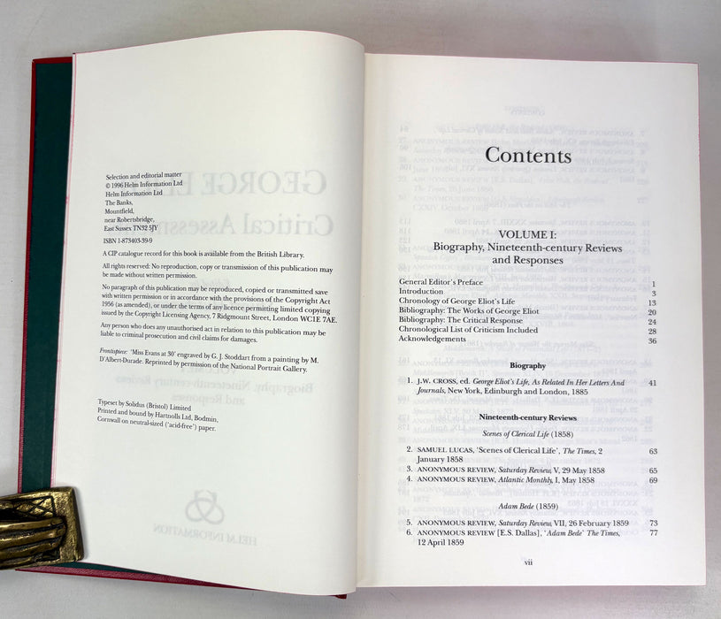The Helm Information; George Eliot Critical Assessments, edited by Stuart Hutchinson, 4 Volume box set, 1996