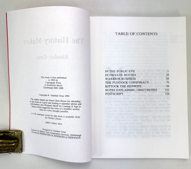 The History Maker; A science fiction novella by Alasdair Gray, Uncorrected Proof, 1994