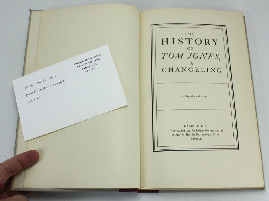 The History of Tom Jones, A Changeling, Lord Rothschild, 1951 Presentation copy to William St Clair