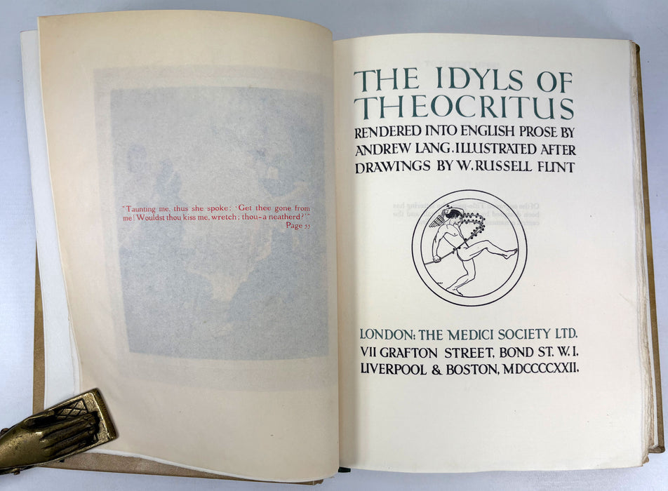 The Idyls of Theocritus; With Bion & Moschus. Translated by Andrew Lang. Illustrated by W. Russell Flint, Medici Society, 1922 limited edition in luxury custom binding
