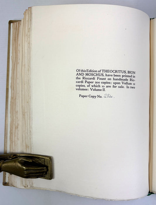 The Idyls of Theocritus; With Bion & Moschus. Translated by Andrew Lang. Illustrated by W. Russell Flint, Medici Society, 1922 limited edition in luxury custom binding