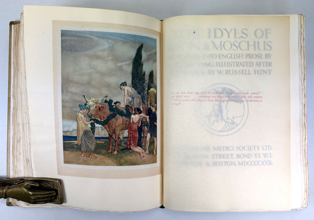 The Idyls of Theocritus; With Bion & Moschus. Translated by Andrew Lang. Illustrated by W. Russell Flint, Medici Society, 1922 limited edition in luxury custom binding