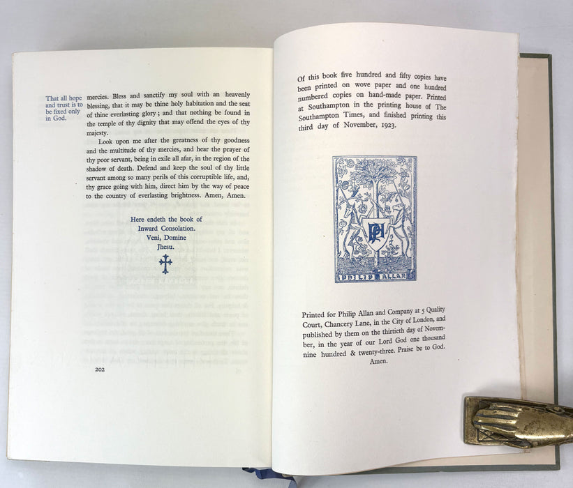 The Imitation of Christ in Four Books, by Thomas A Kempis, Published by Philip Allan, Limited edition of 100, 1923