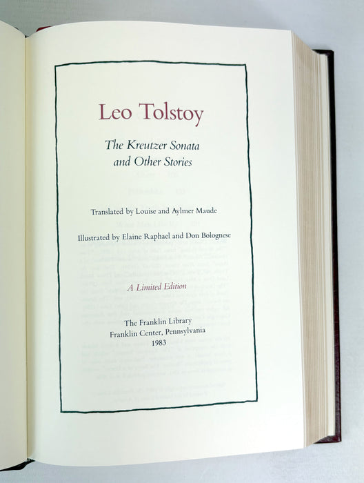 The Kreutzer Sonata and Other Stories, by Leo Tolstoy, The Franklin Library, 1983, Limited Edition