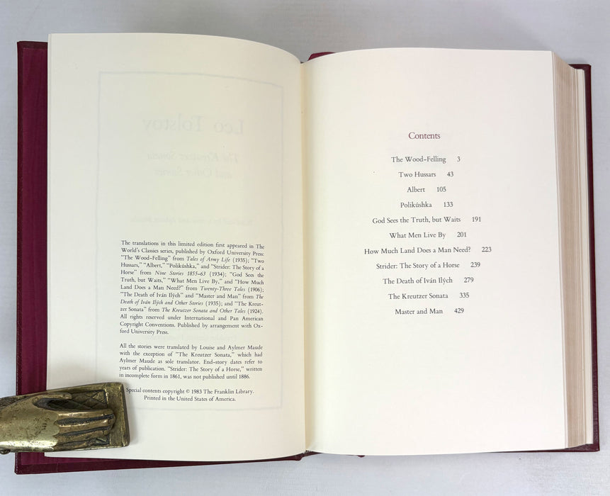 The Kreutzer Sonata and Other Stories, by Leo Tolstoy, The Franklin Library, 1983, Limited Edition