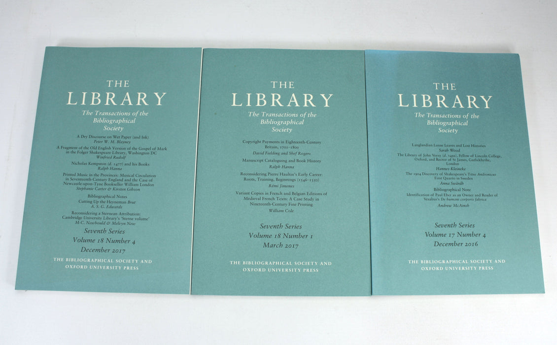 The Library; The Transactions of the Bibliographical Society, 10 Issues, Seventh Series 2016-2020