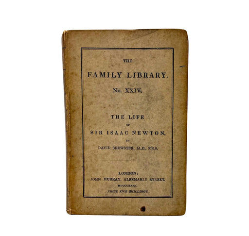 Vintage book titled 'The Life of Sir Isaac Newton' by David Brewster on a white background