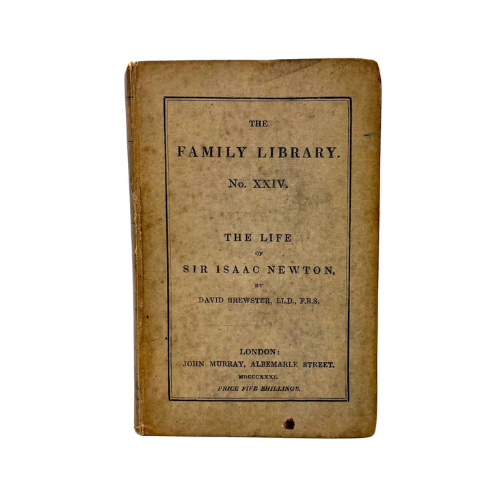 Vintage book titled 'The Life of Sir Isaac Newton' by David Brewster on a white background