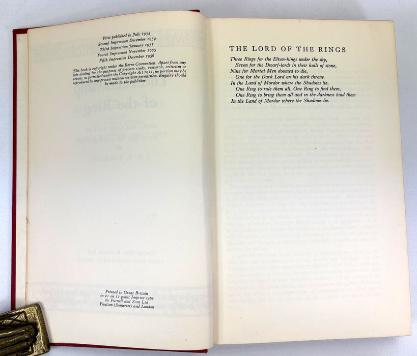 The Lord of The Rings, J.R.R. Tolkien; 1st edition set, 1956-57, 5th, 4th & 3rd impressions