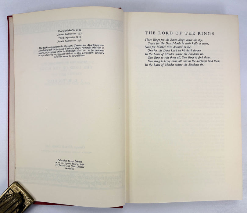 The Lord of The Rings, J.R.R. Tolkien; 1st edition set, 1956-57, 5th, 4th & 3rd impressions