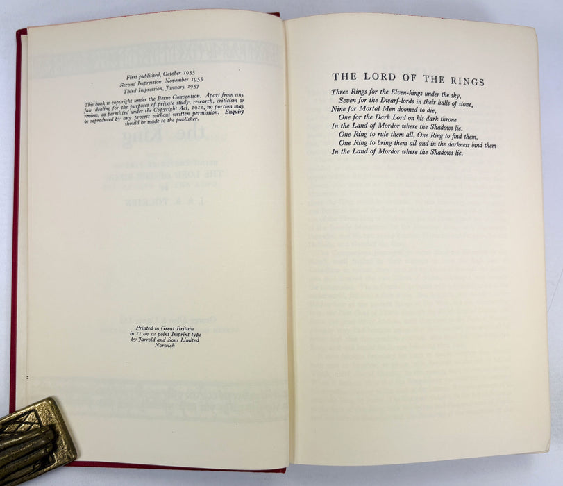 The Lord of The Rings, J.R.R. Tolkien; 1st edition set, 1956-57, 5th, 4th & 3rd impressions