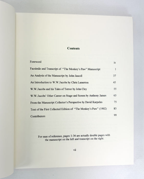 The Monkey's Paw, by W.W. Jacobs; A Facsimile and Transcript of the Original Manuscript, edited by John Jascoll, numbered limited edition