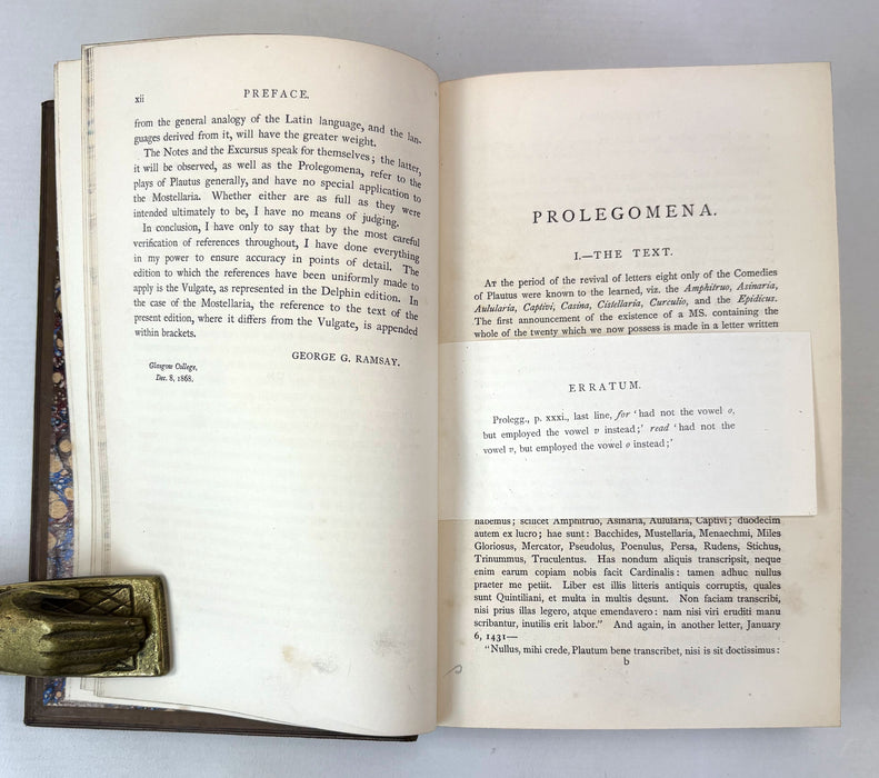 The Mostellaria of Plautus, by William Ramsay, and edited by George G. Ramsay, presented by Dr. David Ross, Principal of the Church of Scotland Training College and Glasgow University's first Lecturer in Education.